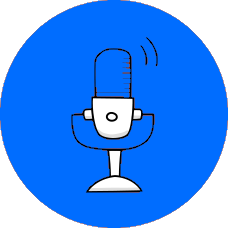Microphone illustration on a blue background, symbolizing podcasting and audio content creation for the Blueprints & Beginnings podcast.