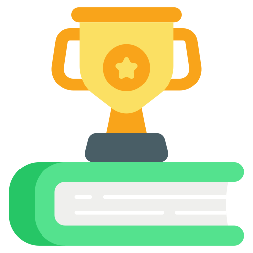 Trophy on a book symbolizing achievement and knowledge, reflecting the podcast's focus on career development and personal success.